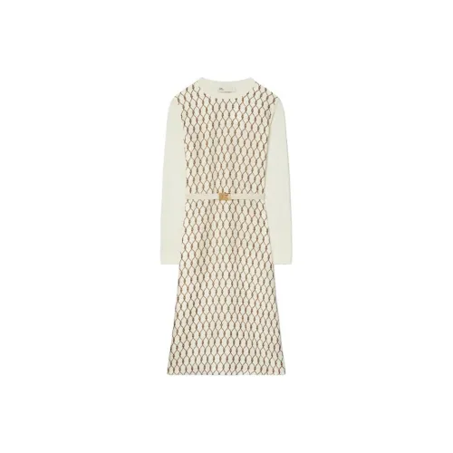 TORY BURCH Длинное платье с длинными рукавами женское сливочного цвета