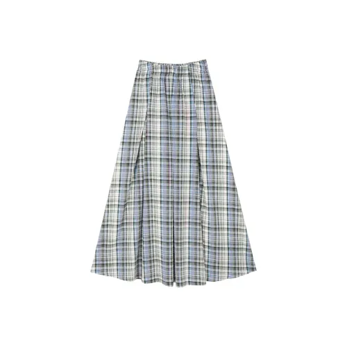 VEGA CHANG Повседневный Длинный Юбка Женская Синий Фиолетовый Клетка