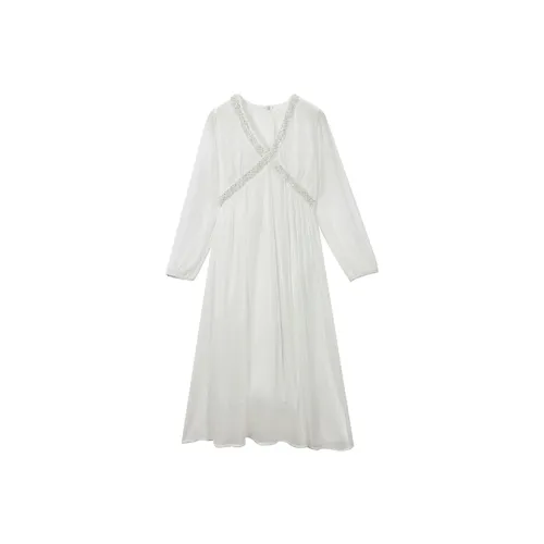 SECFLY OFFICIAL Длинный рукав Платье Женское Айвори