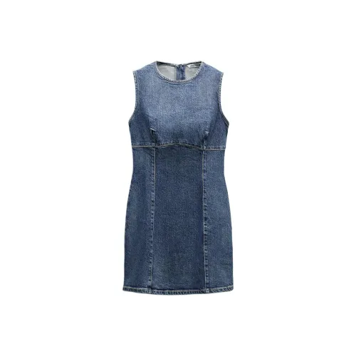 ZARA Trf Sleeveless Dress Women's Blue ZARA Trf Без рукавов Платье Женское Синее