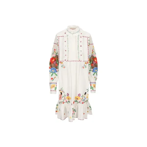 Valentino Длинное платье с длинными рукавами женское белое