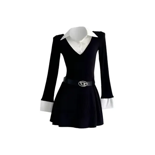 Incolore Длинное платье с длинными рукавами женское черное