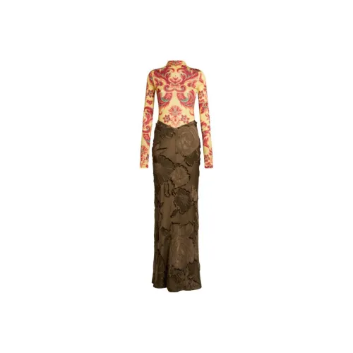 ETRO Желтые Женские Длинные Платья с Рукавами