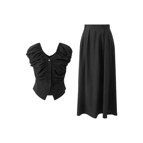 3COLOUR Повседневный костюм женский классический черный топ и юбка