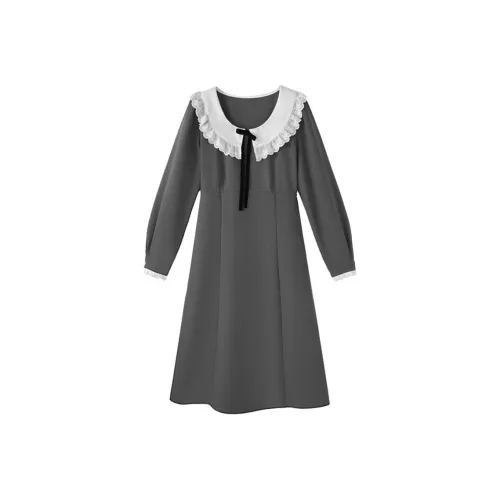 SHIRAN Длинное платье с длинными рукавами женское темно-серое