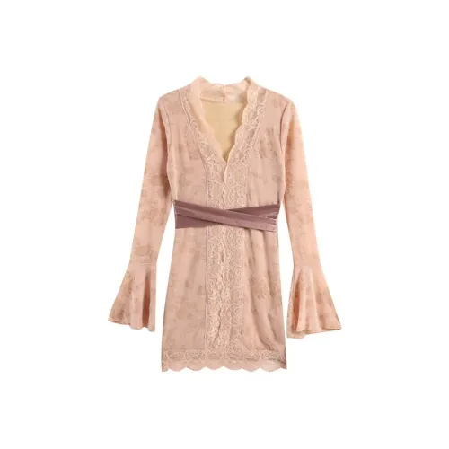 AFGGD Длинное платье с длинными рукавами женское кофейного цвета