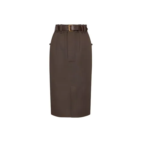 SAINT LAURENT SS24 Повседневный Длинный Юбка Женская Темно-Коричневый