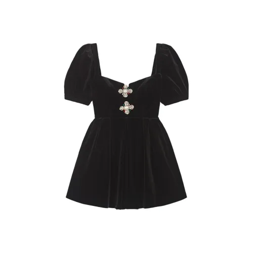 Self Portrait Короткий рукав Платье Женское Классический черный