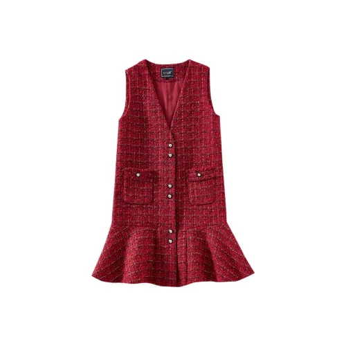 OUNIXUE Без рукавов Платье Женское Красное