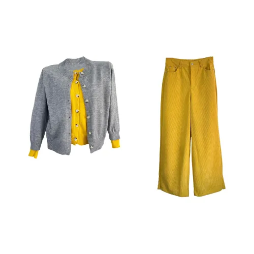POPO.INFO Повседневный костюм женский серый и желтый