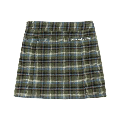 CHUU Зеленая клетка Женские Повседневные короткие юбки