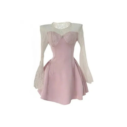 XIAOJUCHUANLI Длинное платье с длинным рукавом женское розовое