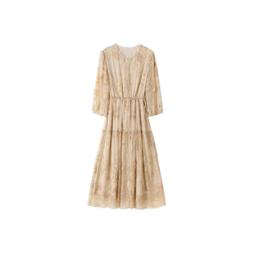 To The West Длинное платье с длинными рукавами женское оранжевый розовый