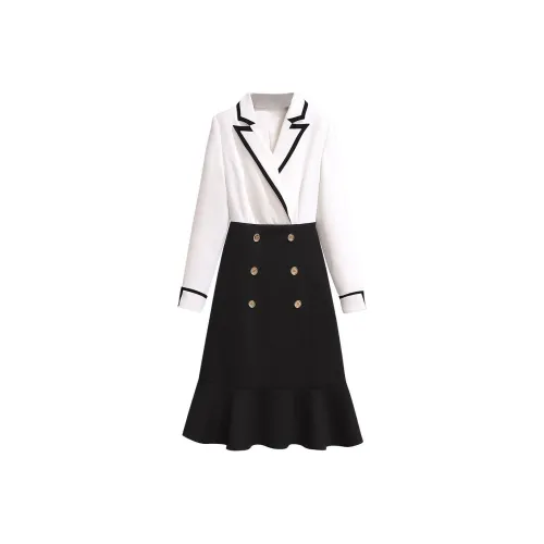 Silky Queen Длинное платье с длинными рукавами женское черное и белое