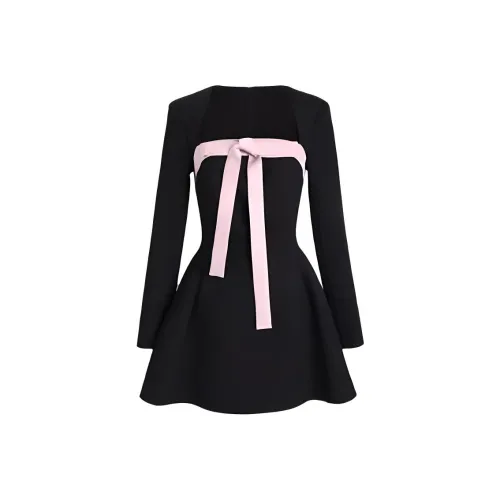 KKX Длинное платье с длинными рукавами женское черное розовое юбка