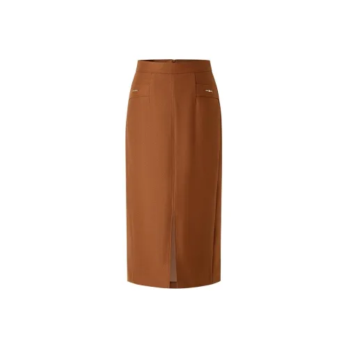 JZ Juzui Повседневный Длинный Юбка Женские Сеплевый Желтый