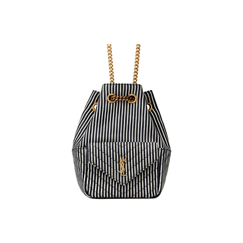 SAINT LAURENT Хлопок с коровьей кожей джинсовая сумка-ведро сумка через плечо мини женская черный белый