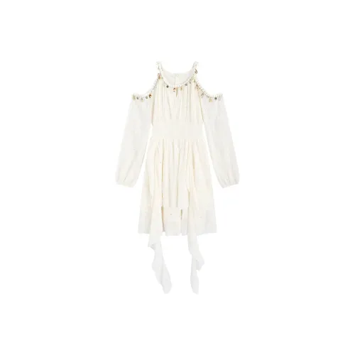 SNZX Длинное платье с длинными рукавами женское абрикосового цвета