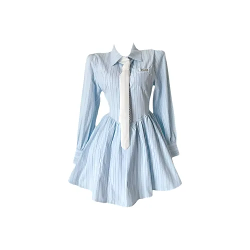 AFGGD Длинное платье с длинными рукавами женское светло-синее