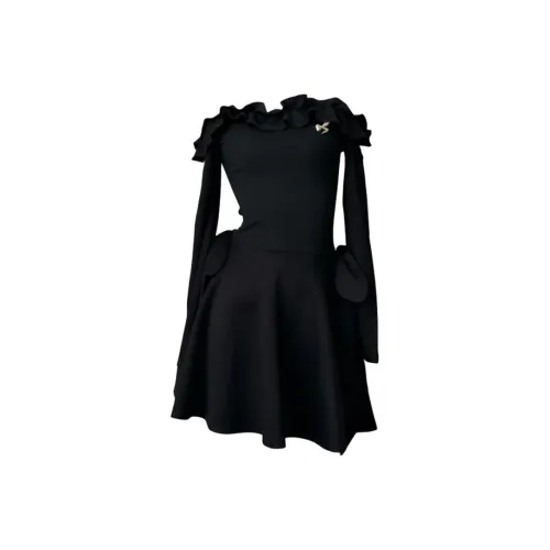 JOSR Длинное платье с длинными рукавами женское черное