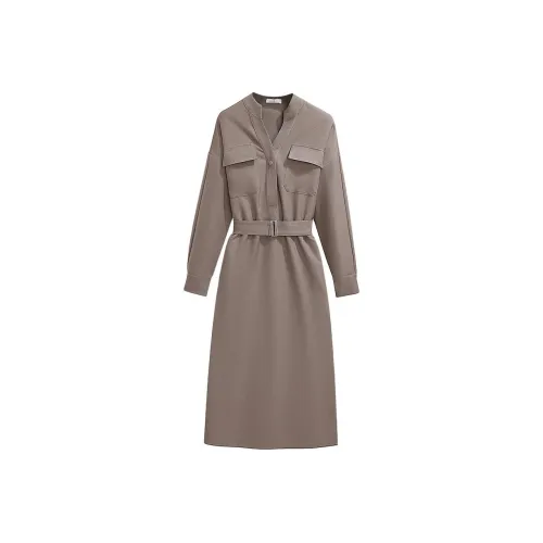 Silky Queen Длинное платье с длинными рукавами женское цвет КАМЕЛ