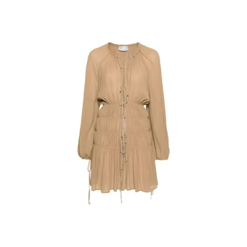 Blumarine Длинное платье с длинными рукавами женское шоколадного цвета