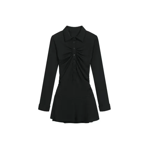 DOSOHEB Длинное платье с длинными рукавами женское черное