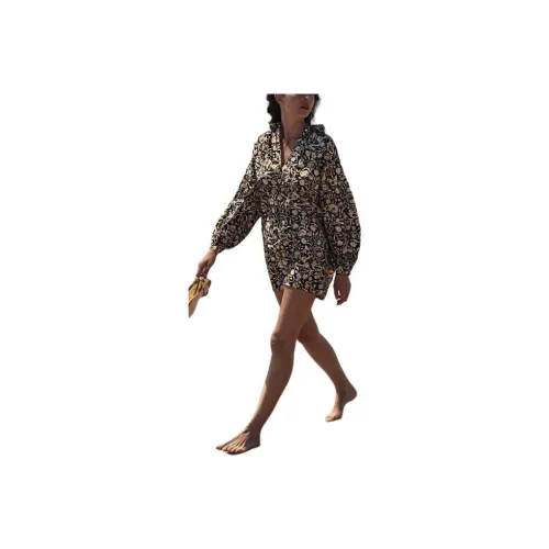 DOEN MARNE Платье Длинное с длинными рукавами женское черное многоцветное