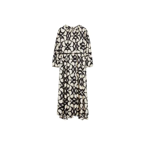 MaxMara Длинное платье с длинными рукавами женское черное и белое