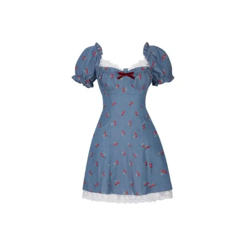 Женские короткие платья с рукавами из денима "Вишня"