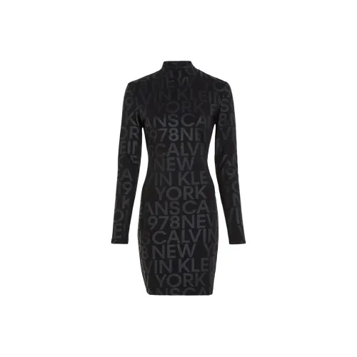 Calvin Klein Черное Женское Длинное Платье с Рукавами