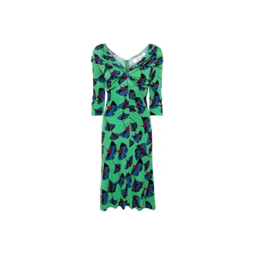 Diane von Furstenberg Зеленые Женские Длинные Платья с Длинными Рукавами