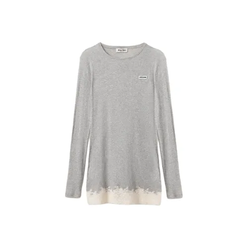 MIU MIU Длинное платье с длинными рукавами женское серое