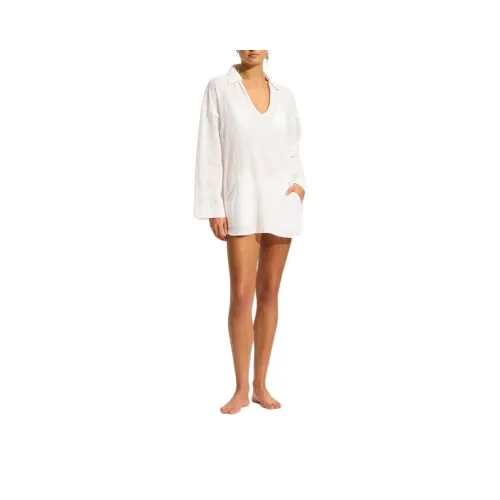 SEAFOLLY Длинное платье с длинными рукавами женское белое