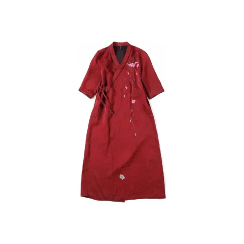 JIXIANGYUER Длинное платье с длинным рукавом женское красное