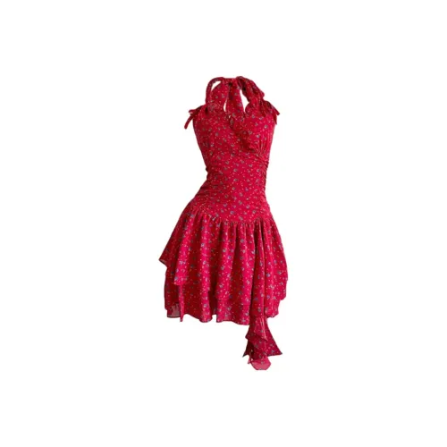 BIFH Красный и Синий Цветочный Женские Платья без Рукавов