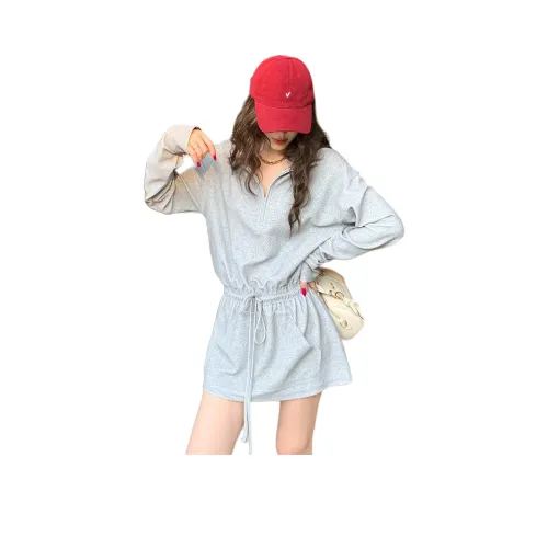 NANING9 Длинное платье с длинным рукавом женское серое