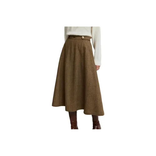 ELLE Хаки Женские Повседневные Длинные Юбки