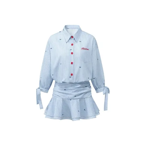 PLANE DRIFT Длинное платье с длинными рукавами женское синее