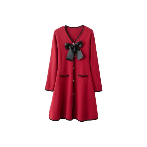 Huagaa Длинное платье с длинными рукавами женское красное