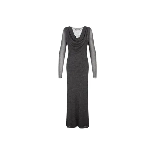 Blumarine Длинное платье с длинными рукавами женское серое
