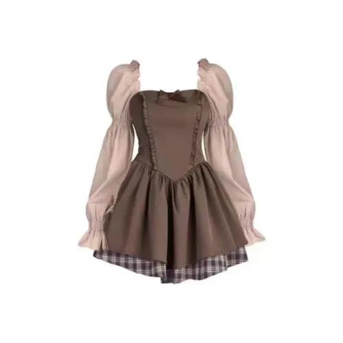 PUREIDOL Длинное платье с длинными рукавами женское коричневое