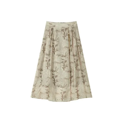 EICHITOO Повседневный длинный юбка женский светлый хаки узор