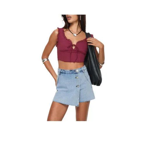 PRINCESS POLLY JOSUE Деним WRAP Шорты-юбка Джинсовые шорты Женские Светло-синий Wash Светло-синий Моющиеся