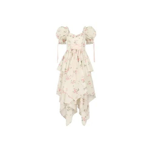 Selkie Коллекция Evening Платье Женское Молочно-белое с Летним Лепестком и Принт