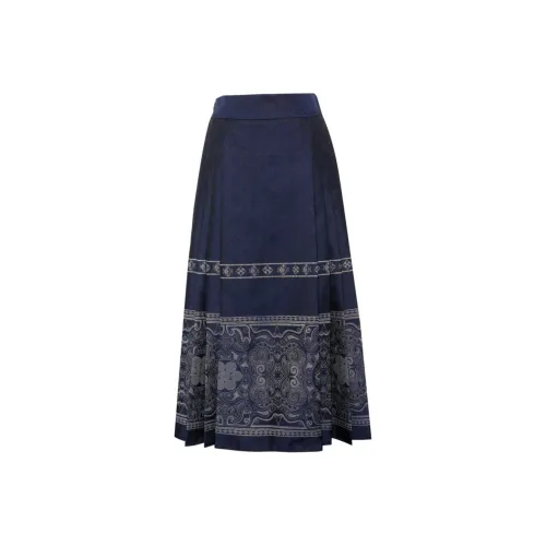 BBLLUUEE SS24 Повседневный Длинный Юбка Женские Ink Синий