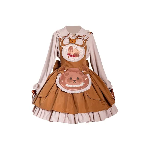 Коричневый JSK+Внутренняя одежда Женские Лолита Платья