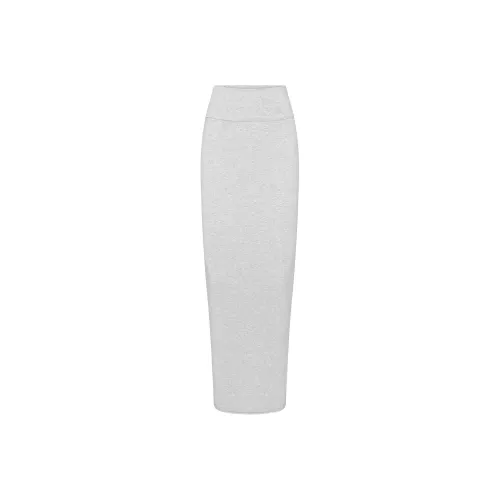 SKIMS Хлопок Джерси Foldover Юбка Повседневный Длинный Юбка Женская Меланжевый GREY Светлый Фотиния Серый