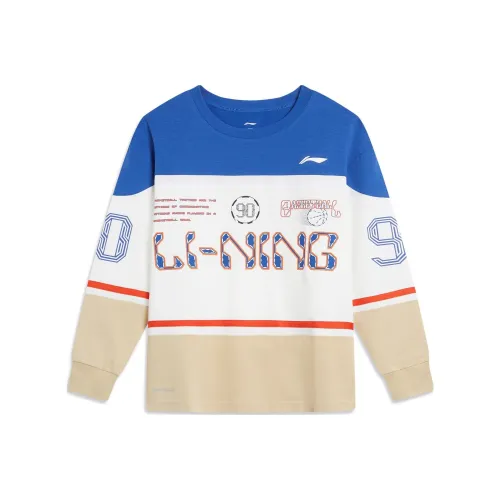 LINING YOUNG T-рубашка Средняя синяя Стандартная Белая Пигмент Хаки Детская