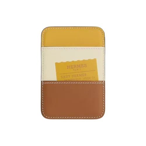 HERMES Magsafe Swift Телячья кожа Картхолдер Женские Золотой Кокосовый зеленый Солнце Деревянный